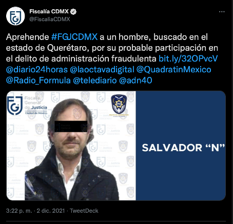 Ilustración 1 Salvador N denunciado por Raúl Araiza y Antonio Adrián por defraudación